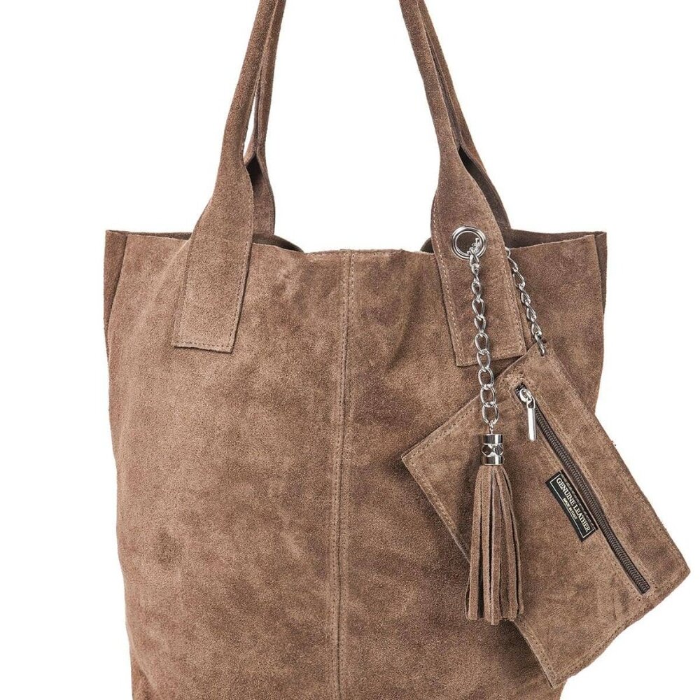 Genuine Leather Suede Tote Bag